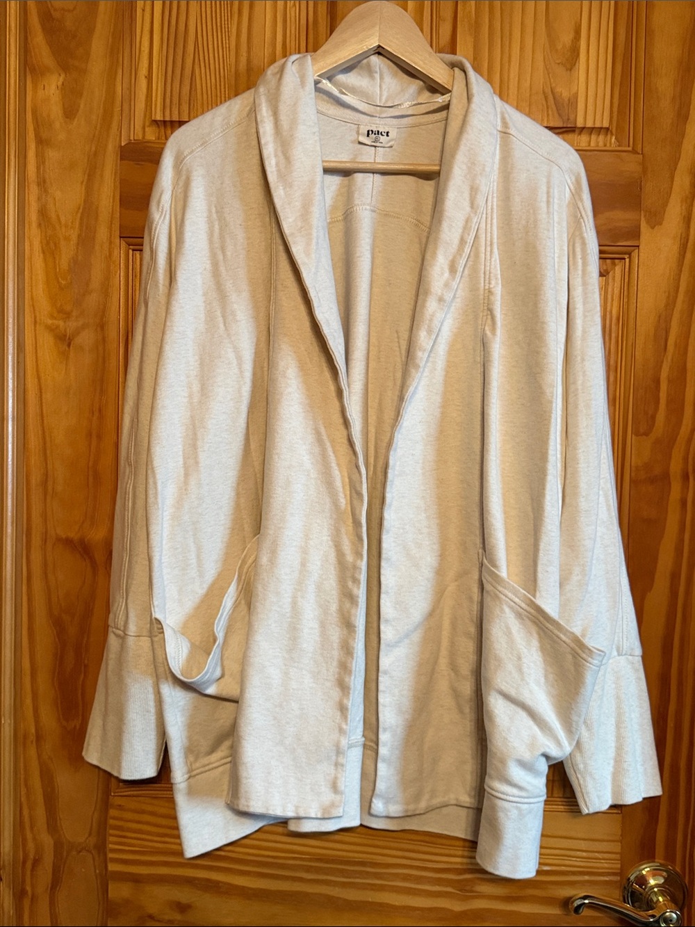 Pact Cream Open-Front Draped Shawl Collar Cardigan